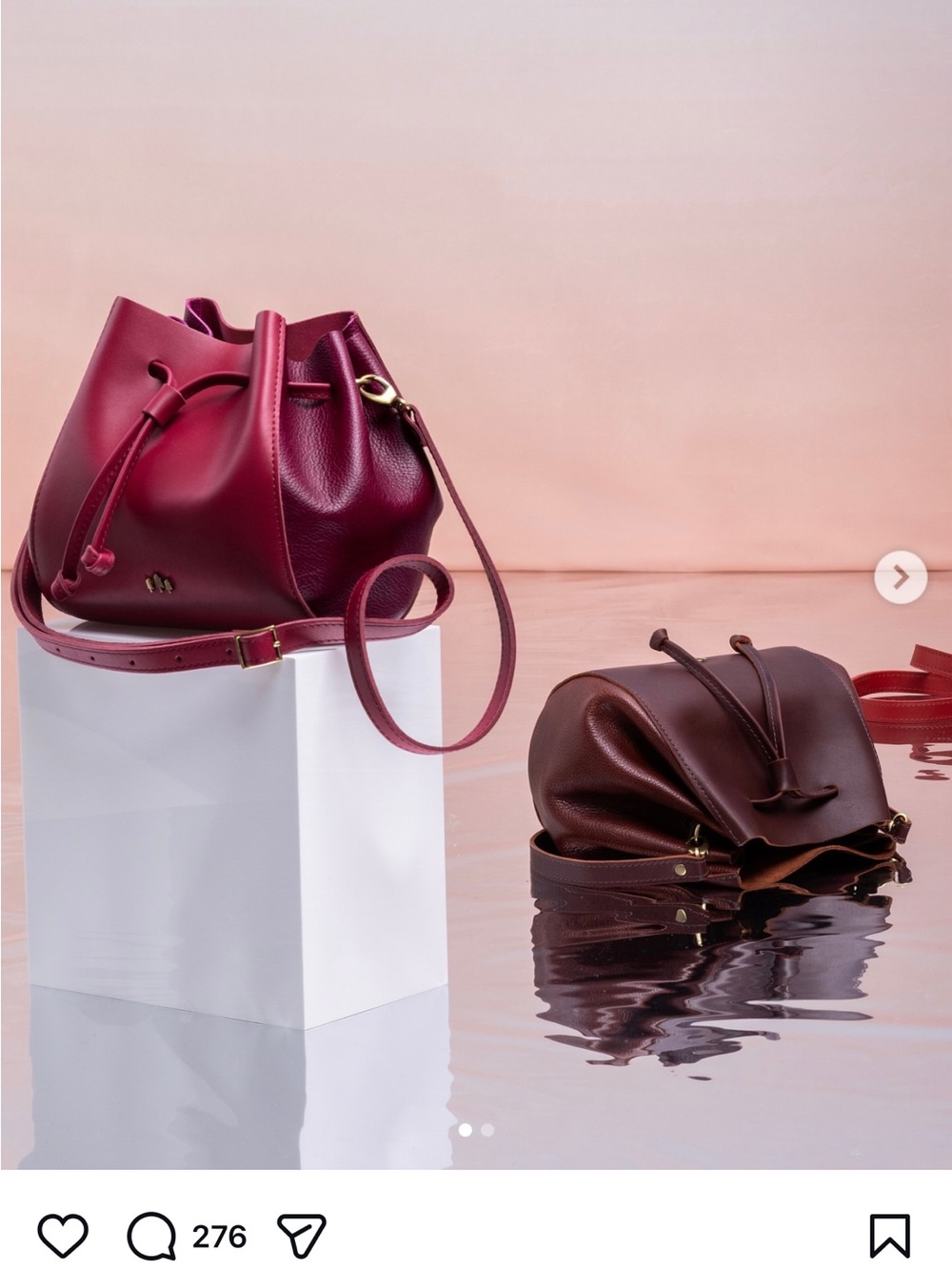Portland Leather Berry Red Drawstring Bucket Bag with Tassels - charm included - Picture 4 of 8